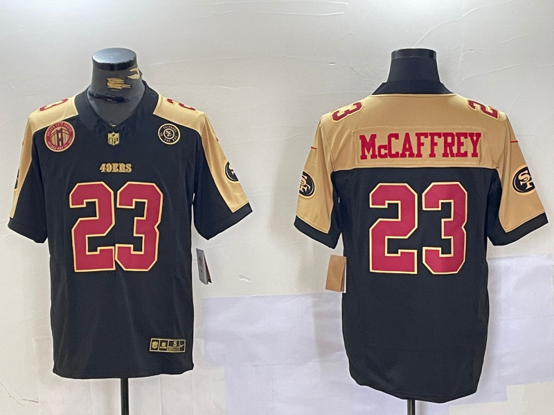 Men's San Francisco 49ers #23 Christian McCaffrey BlackWhite 2024 F.U.S.E Patch Alternate Vapor Limited Stitched Football Jersey Men's San Francisco 49ers #23 Christian McCaffrey BlackWhite 2024 F.U.S.E Patch Alternate Vapor Limited Stitched Football Jersey