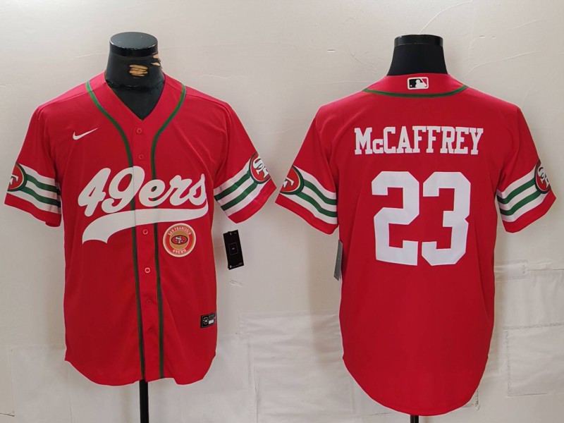 Men's San Francisco 49ers #23 Christian McCaffrey Red With Patch Cool Base Stitched Baseball Jersey 11