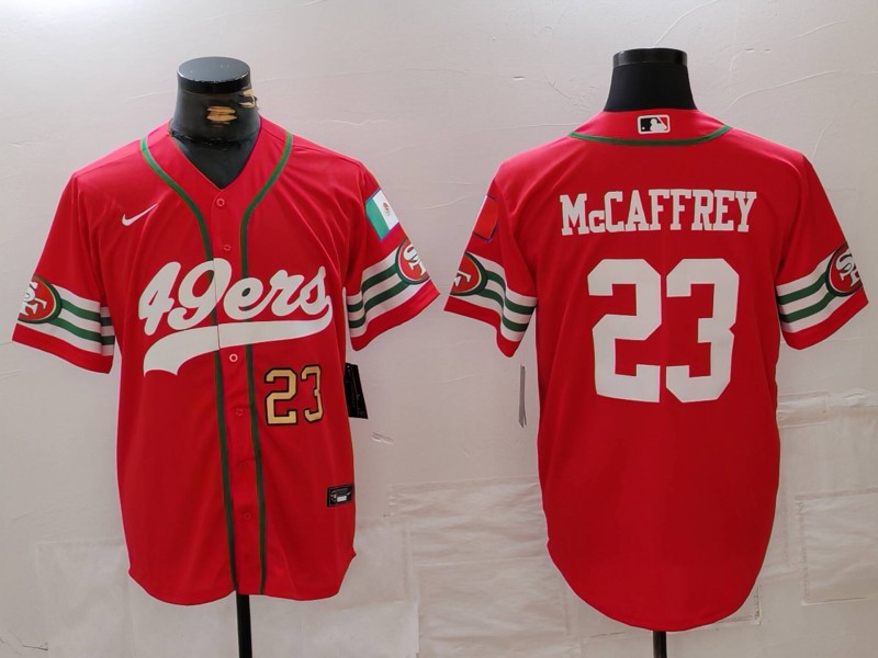 Men's San Francisco 49ers #23 Christian McCaffrey Red With Patch Cool Base Stitched Baseball Jersey 21