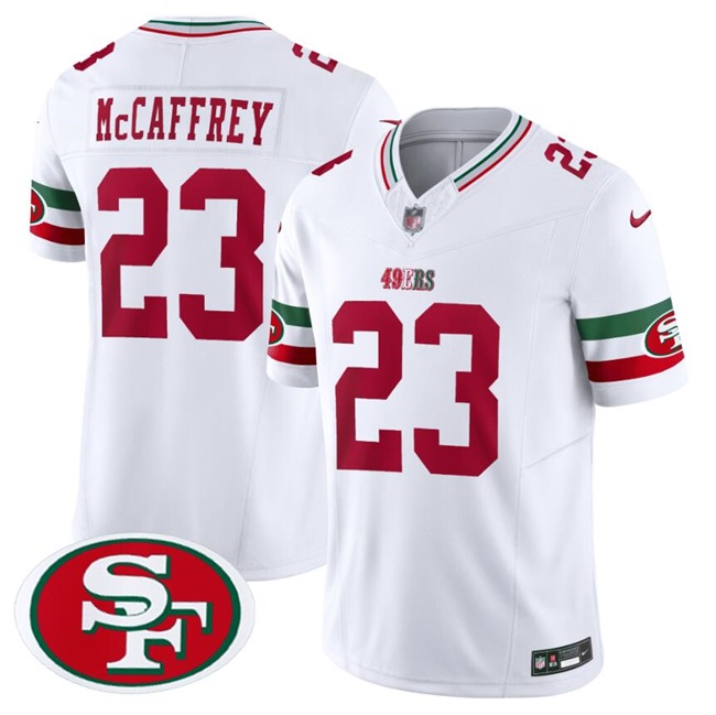Men's San Francisco 49ers #23 Christian McCaffrey White F.U.S.E. Mexico Vapor Limited Stitched Football Jersey Men's San Francisco 49ers #23 Christian McCaffrey White F.U.S.E. Mexico Vapor Limited Stitched Football Jersey
