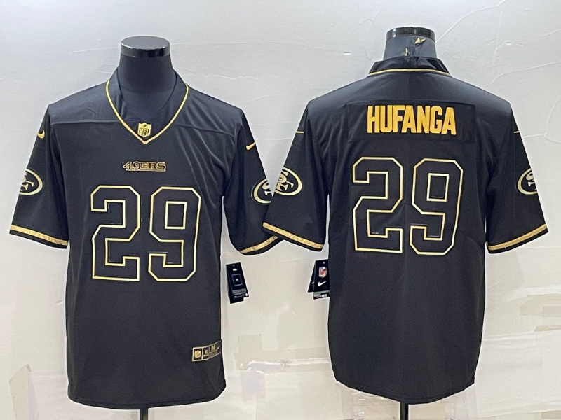 Men's San Francisco 49ers #29 Talanoa Hufanga Black Golden Edition Limited Stitched Jersey Men's San Francisco 49ers #29 Talanoa Hufanga Black Golden Edition Limited Stitched Jersey