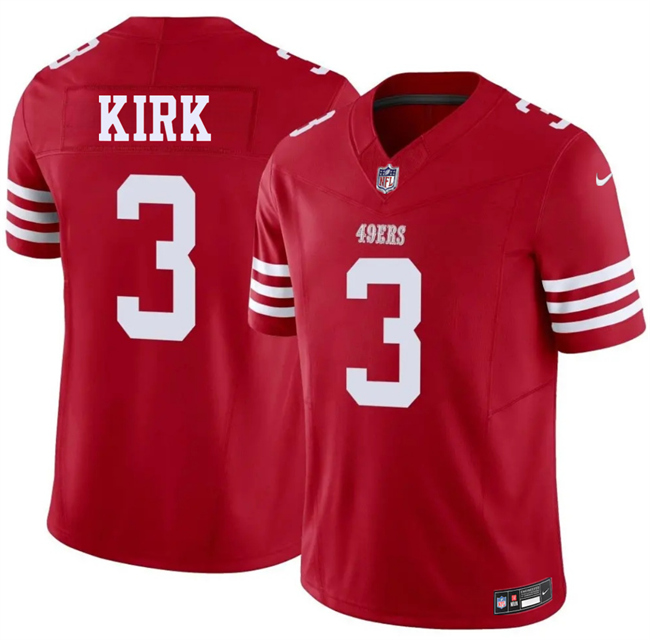 Men's San Francisco 49ers #3 Christian Kirk Red 2026 F.U.S.E. Vapor Untouchable Limited Stitched Football Jersey Men's San Francisco 49ers #3 Christian Kirk Red 2026 F.U.S.E. Vapor Untouchable Limited Stitched Football Jersey