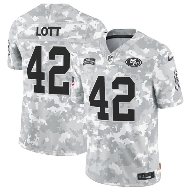 Men's San Francisco 49ers #42 Ronnie Lott 2024 F.U.S.E Arctic Camo Salute To Service Limited Stitched Football Jersey Men's San Francisco 49ers #42 Ronnie Lott 2024 F.U.S.E Arctic Camo Salute To Service Limited Stitched Football Jersey