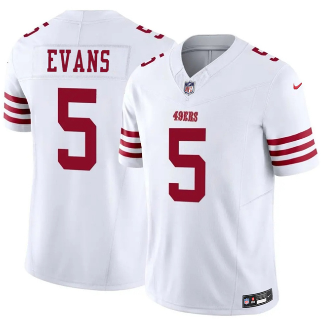 Men's San Francisco 49ers #5 Mike Evans White 2026 F.U.S.E. Vapor Untouchable Limited Stitched Football Jersey Men's San Francisco 49ers #5 Mike Evans White 2026 F.U.S.E. Vapor Untouchable Limited Stitched Football Jersey