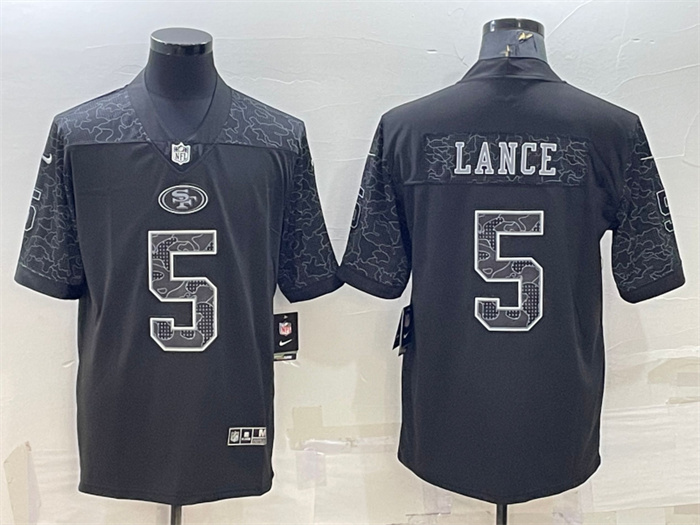 Men's San Francisco 49ers #5 Trey Lance Black Reflective Limited Stitched Football Jersey Men's San Francisco 49ers #5 Trey Lance Black Reflective Limited Stitched Football Jersey