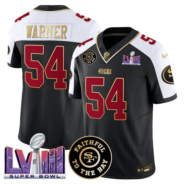 Men's San Francisco 49ers #54 Fred Warner Black Alternate 2025 F.U.S.E. Faithful & Super Bowl LVIII Patch Vapor Limited Stitched Football Jersey