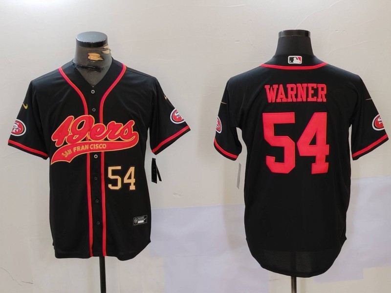 Men's San Francisco 49ers #54 Fred Warner Black With Patch Cool Base Stitched Baseball Jersey 1 Men's San Francisco 49ers #54 Fred Warner Black With Patch Cool Base Stitched Baseball Jersey 1