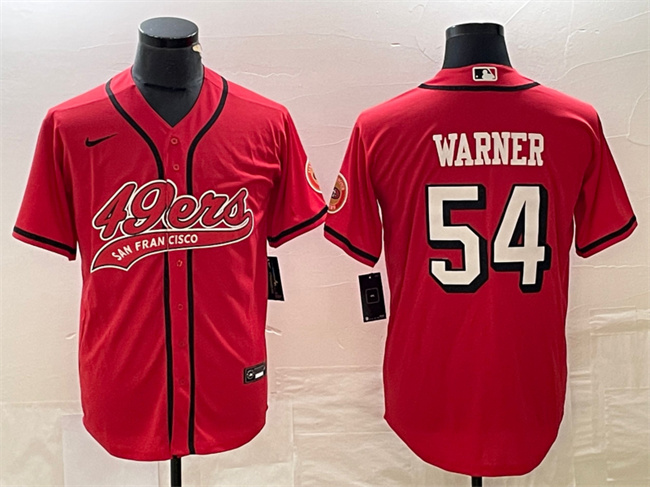 Men's San Francisco 49ers #54 Fred Warner New Red Cool Base Stitched Baseball Jersey Men's San Francisco 49ers #54 Fred Warner New Red Cool Base Stitched Baseball Jersey