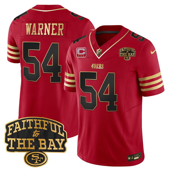 Men's San Francisco 49ers #54 Fred warner Red 2025 F.U.S.E. 3-Star C With Faithful To The Bay Patch Limited V8 Stitched Football Jersey Men's San Francisco 49ers #54 Fred warner Red 2025 F.U.S.E. 3-Star C With Faithful To The Bay Patch Limited V8 Stitched Football Jersey