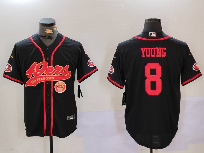 Men's San Francisco 49ers #8 Steve Young Black With Patch Cool Base Stitched Baseball Jersey 1 Men's San Francisco 49ers #8 Steve Young Black With Patch Cool Base Stitched Baseball Jersey 1