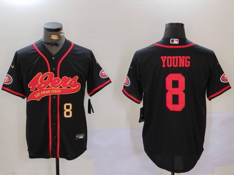 Men's San Francisco 49ers #8 Steve Young Black With Patch Cool Base Stitched Baseball Jersey 3 Men's San Francisco 49ers #8 Steve Young Black With Patch Cool Base Stitched Baseball Jersey 3