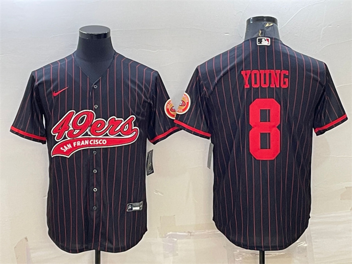 Men's San Francisco 49ers #8 Steve Young Black With Patch Cool Base Stitched Baseball Jersey Men's San Francisco 49ers #8 Steve Young Black With Patch Cool Base Stitched Baseball Jersey