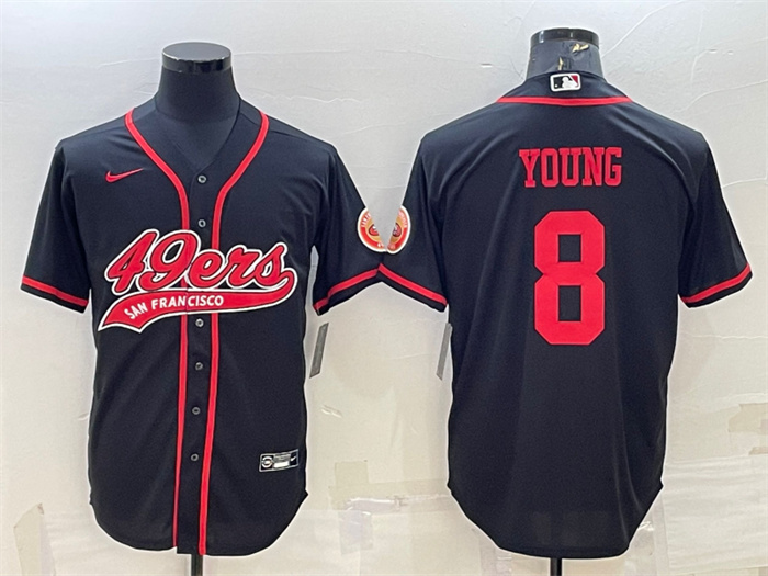 Men's San Francisco 49ers #8 Steve Young Black With Patch Cool Base Stitched Baseball JerseyS Men's San Francisco 49ers #8 Steve Young Black With Patch Cool Base Stitched Baseball JerseyS