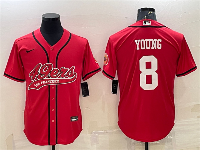 Men's San Francisco 49ers #8 Steve Young Red With Patch Cool Base Stitched Baseball JerseyS Men's San Francisco 49ers #8 Steve Young Red With Patch Cool Base Stitched Baseball JerseyS