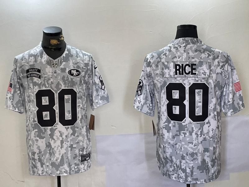 Men's San Francisco 49ers #80 Jerry Rice 2024 F.U.S.E Arctic Camo Salute To Service Limited Stitched Football Jersey Men's San Francisco 49ers #80 Jerry Rice 2024 F.U.S.E Arctic Camo Salute To Service Limited Stitched Football Jersey