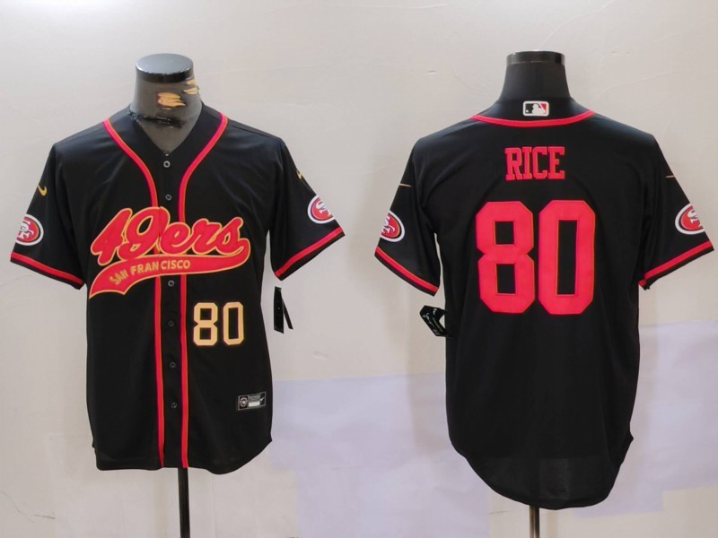 Men's San Francisco 49ers #80 Jerry Rice Black With Patch Cool Base Stitched Baseball Jersey 1 Men's San Francisco 49ers #80 Jerry Rice Black With Patch Cool Base Stitched Baseball Jersey 1
