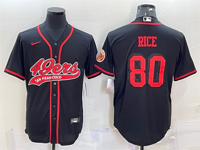 Men's San Francisco 49ers #80 Jerry Rice Black With Patch Cool Base Stitched Baseball Jersey Men's San Francisco 49ers #80 Jerry Rice Black With Patch Cool Base Stitched Baseball Jersey