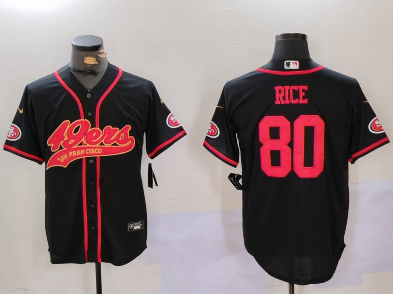 Men's San Francisco 49ers #80 Jerry Rice Black With Patch Cool Base Stitched Baseball Jersey 5 Men's San Francisco 49ers #80 Jerry Rice Black With Patch Cool Base Stitched Baseball Jersey 5