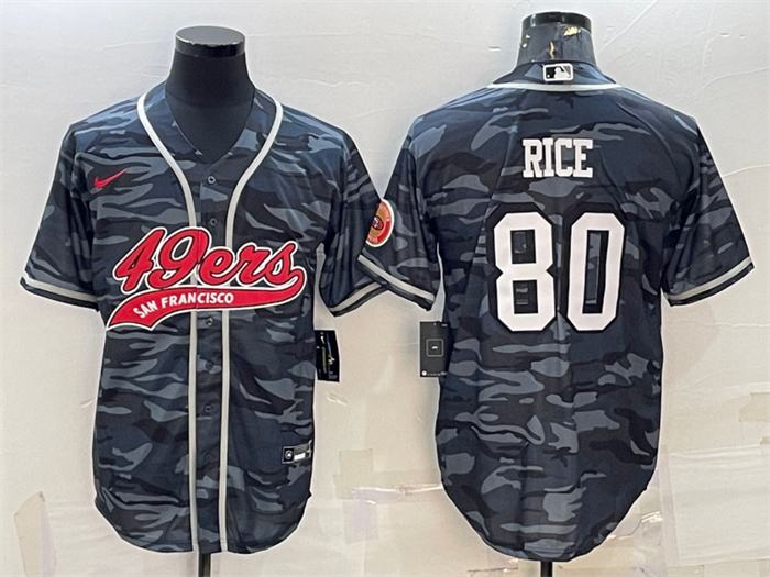 Men's San Francisco 49ers #80 Jerry Rice Grey Camo With Patch Cool Base Stitched Baseball Jersey Men's San Francisco 49ers #80 Jerry Rice Grey Camo With Patch Cool Base Stitched Baseball Jersey