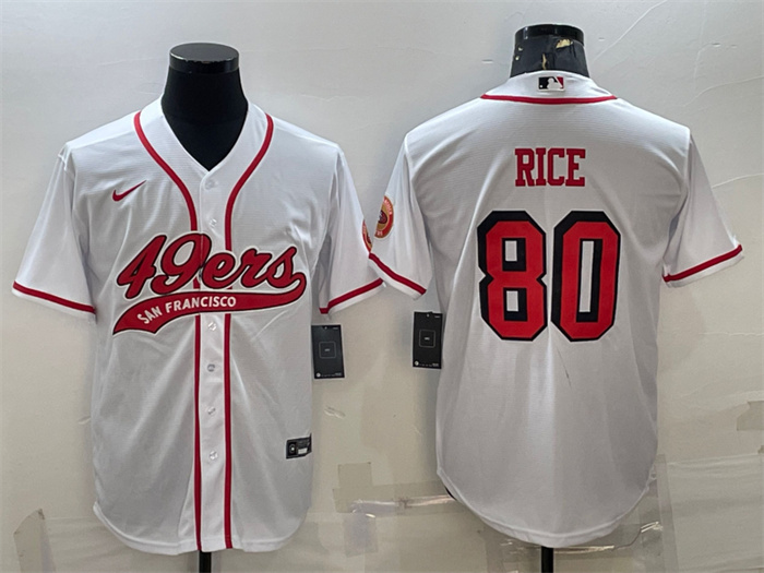 Men's San Francisco 49ers #80 Jerry Rice New White With Patch Cool Base Stitched Baseball Jersey Men's San Francisco 49ers #80 Jerry Rice New White With Patch Cool Base Stitched Baseball Jersey