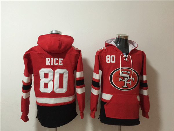 Men's San Francisco 49ers #80 Jerry Rice Red Black Ageless Must-Have Lace-Up Pullover Hoodie