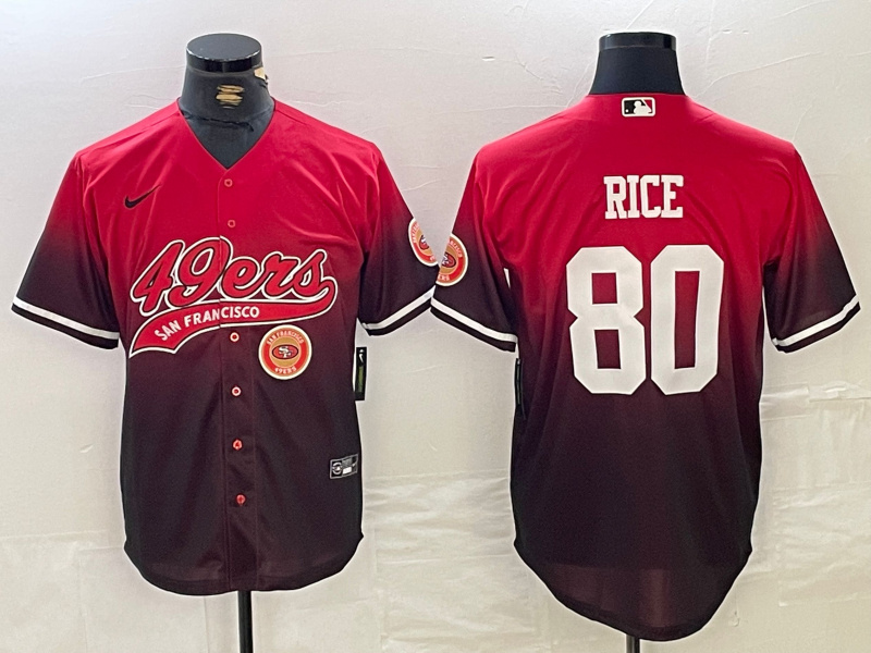 Men's San Francisco 49ers #80 Jerry Rice Red Black With Patch Cool Base Stitched Baseball jerseys 1