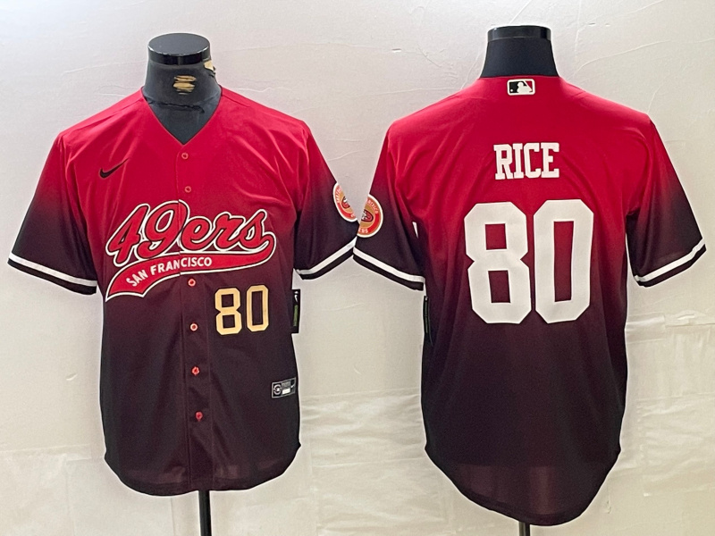 Men's San Francisco 49ers #80 Jerry Rice Red Black With Patch Cool Base Stitched Baseball jerseys 2