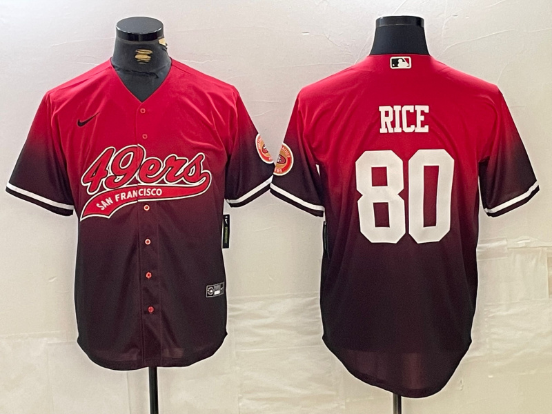 Men's San Francisco 49ers #80 Jerry Rice Red Black With Patch Cool Base Stitched Baseball jerseys