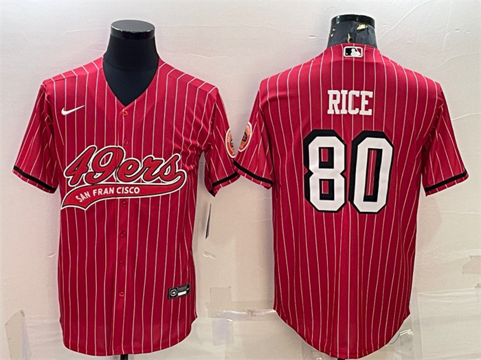 Men's San Francisco 49ers #80 Jerry Rice Red With Patch Cool Base Stitched Baseball Jersey Men's San Francisco 49ers #80 Jerry Rice Red With Patch Cool Base Stitched Baseball Jersey