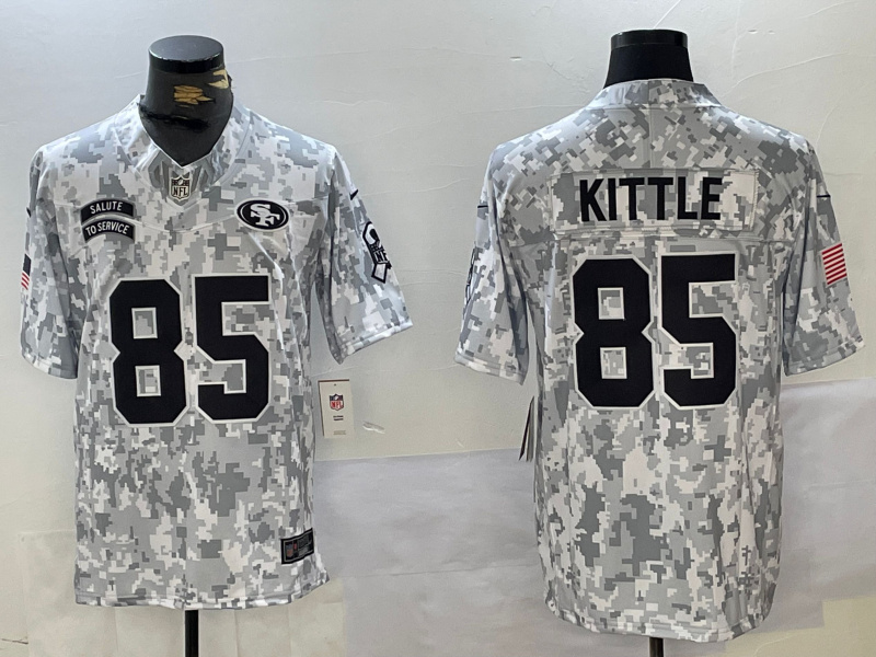 Men's San Francisco 49ers #85 George Kittle 2024 F.U.S.E Arctic Camo Salute To Service Limited Stitched Football Jersey Men's San Francisco 49ers #85 George Kittle 2024 F.U.S.E Arctic Camo Salute To Service Limited Stitched Football Jersey