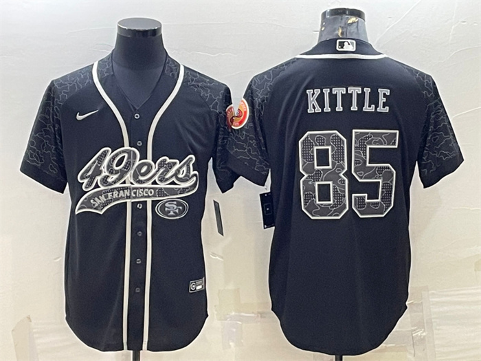 Men's San Francisco 49ers #85 George Kittle Black Reflective With Patch Cool Base Stitched Baseball Jersey Men's San Francisco 49ers #85 George Kittle Black Reflective With Patch Cool Base Stitched Baseball Jersey