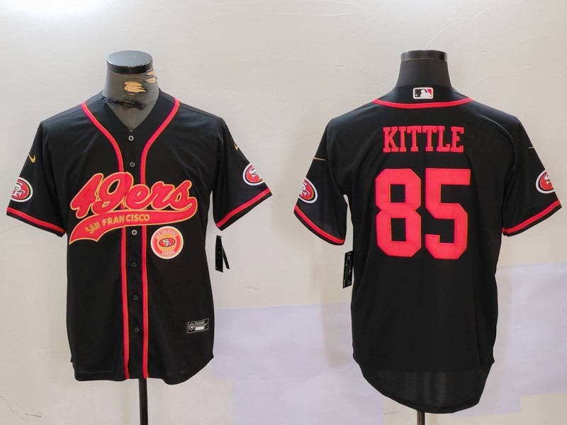 Men's San Francisco 49ers #85 George Kittle Black With Patch Cool Base Stitched Baseball Jersey 3 Men's San Francisco 49ers #85 George Kittle Black With Patch Cool Base Stitched Baseball Jersey 3