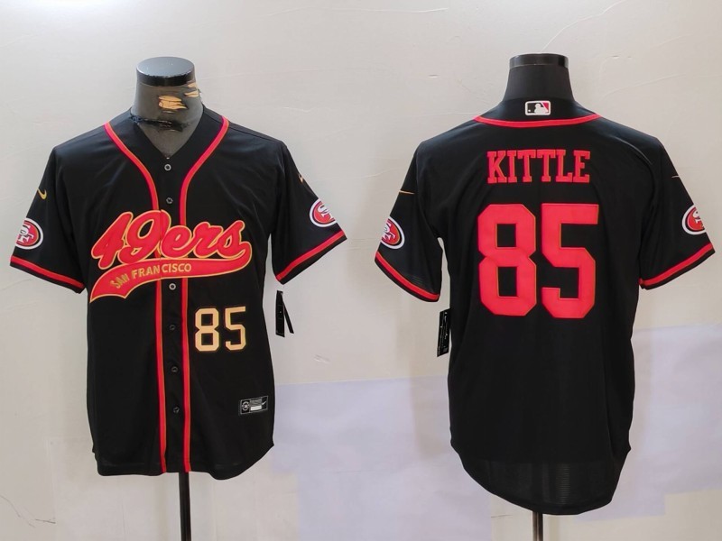 Men's San Francisco 49ers #85 George Kittle Black With Patch Cool Base Stitched Baseball Jersey 6 Men's San Francisco 49ers #85 George Kittle Black With Patch Cool Base Stitched Baseball Jersey 6