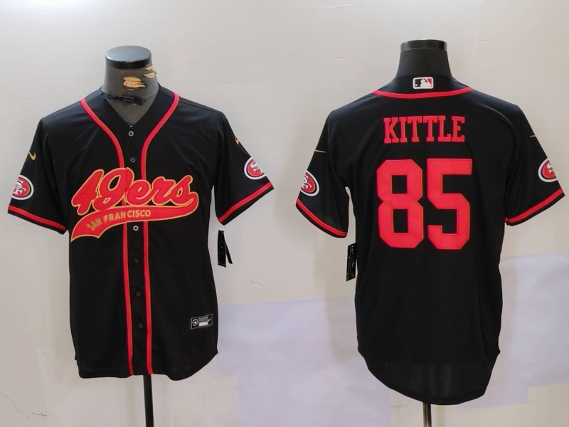 Men's San Francisco 49ers #85 George Kittle Black With Patch Cool Base Stitched Baseball Jersey Men's San Francisco 49ers #85 George Kittle Black With Patch Cool Base Stitched Baseball Jersey