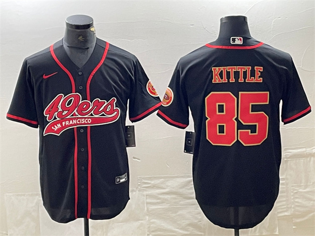 Men's San Francisco 49ers #85 George Kittle Black With Patch Cool Base Stitched Baseball Jersey1