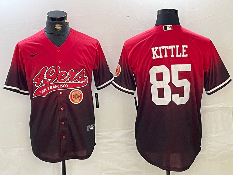 Men's San Francisco 49ers #85 George Kittle Red Black With Patch Cool Base Stitched Baseball jerseys 3