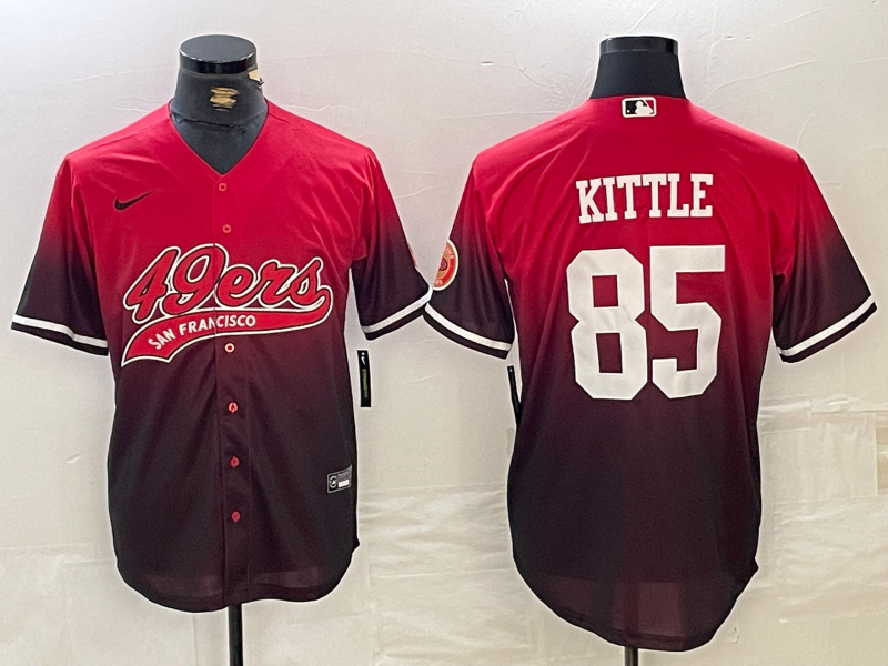 Men's San Francisco 49ers #85 George Kittle Red Black With Patch Cool Base Stitched Baseball jerseys