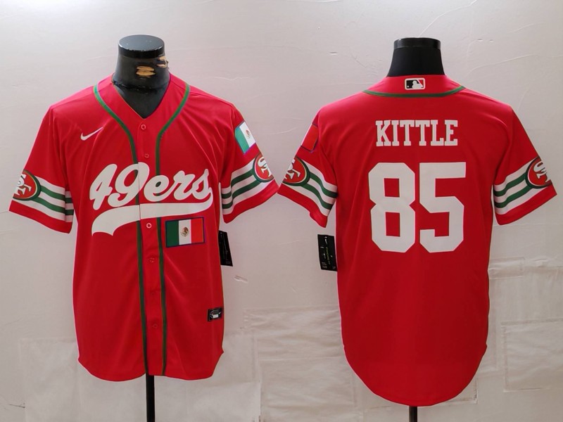 Men's San Francisco 49ers #85 George Kittle Red With Patch Cool Base Stitched Baseball Jersey 1
