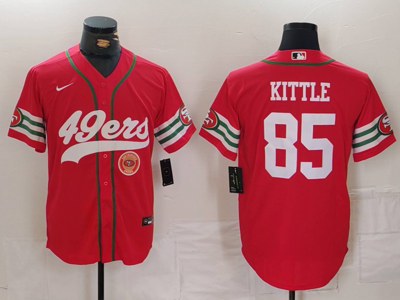 Men's San Francisco 49ers #85 George Kittle Red With Patch Cool Base Stitched Baseball Jersey 11