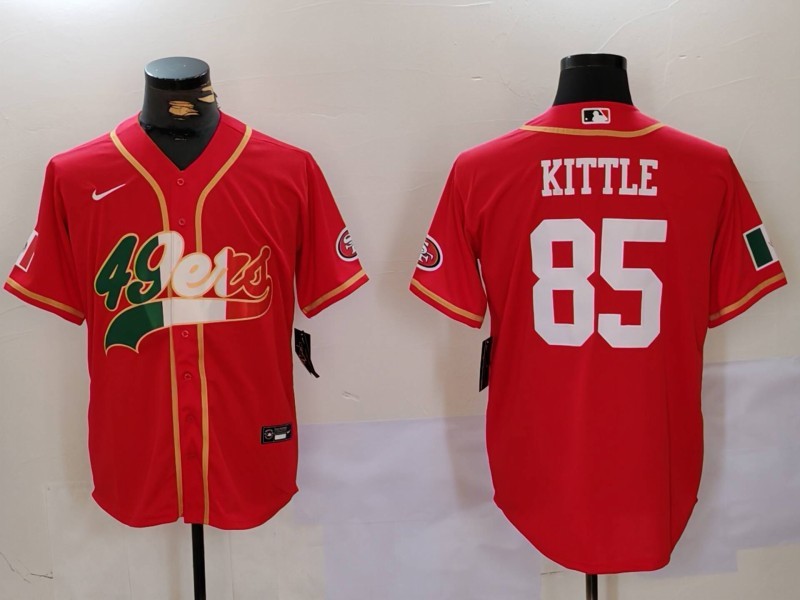 Men's San Francisco 49ers #85 George Kittle Red With Patch Cool Base Stitched Baseball Jersey 2 Men's San Francisco 49ers #85 George Kittle Red With Patch Cool Base Stitched Baseball Jersey 2