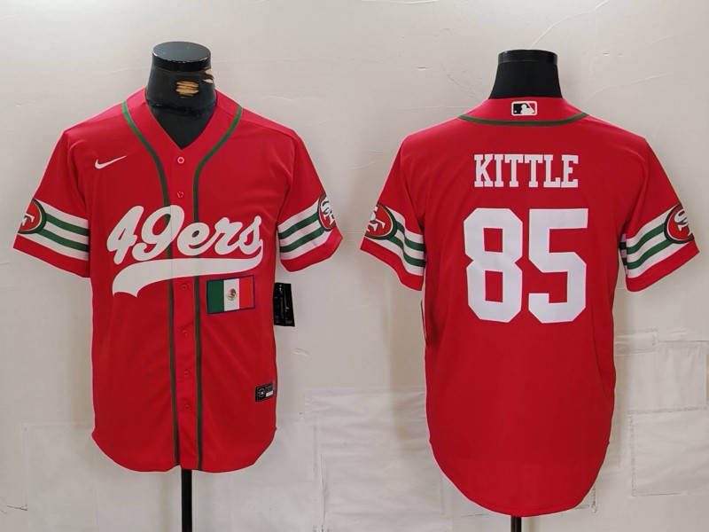 Men's San Francisco 49ers #85 George Kittle Red With Patch Cool Base Stitched Baseball Jersey 21
