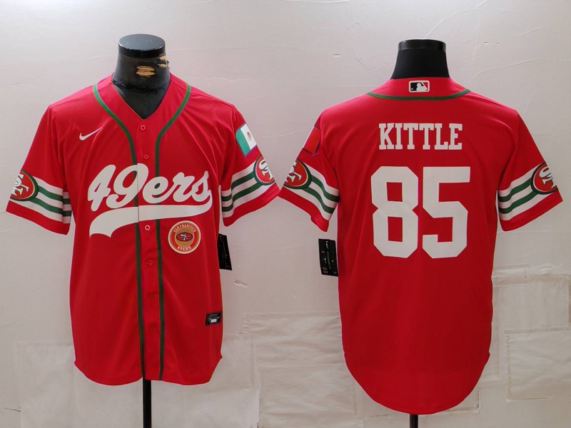 Men's San Francisco 49ers #85 George Kittle Red With Patch Cool Base Stitched Baseball Jersey