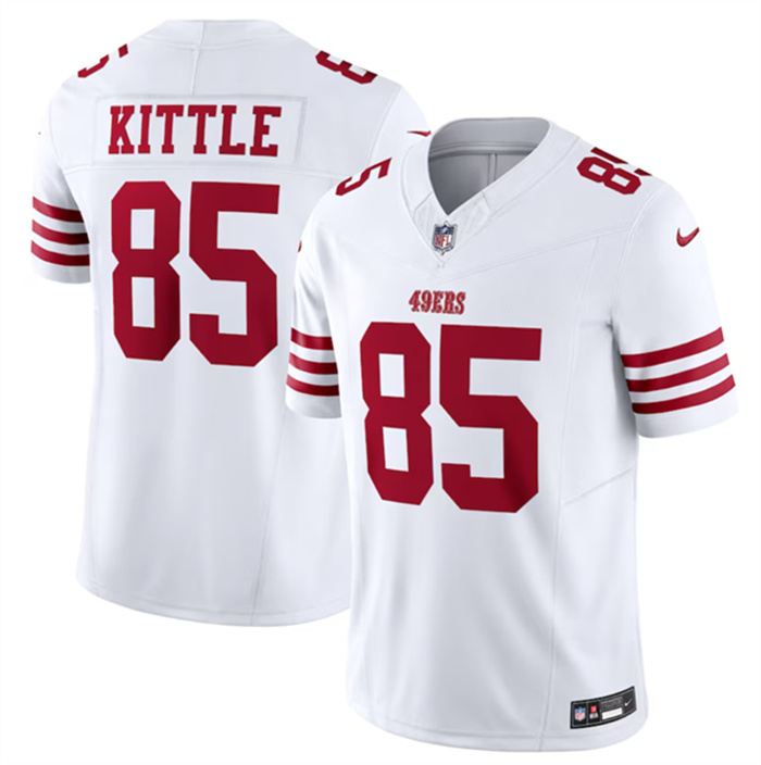 Men's San Francisco 49ers #85 George Kittle White 2023 F.U.S.E. Vapor Untouchable Limited Stitched Football Jersey Men's San Francisco 49ers #85 George Kittle White 2023 F.U.S.E. Vapor Untouchable Limited Stitched Football Jersey