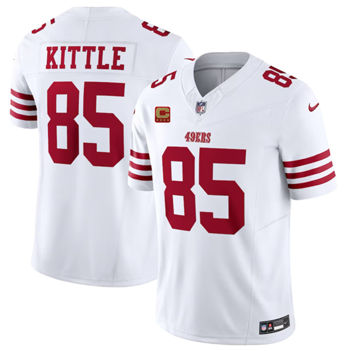 Men's San Francisco 49ers #85 George Kittle White 2023 F.U.S.E. With 4-Star C Patch Vapor Untouchable Limited Stitched Football Jersey Men's San Francisco 49ers #85 George Kittle White 2023 F.U.S.E. With 4-Star C Patch Vapor Untouchable Limited Stitched Football Jersey