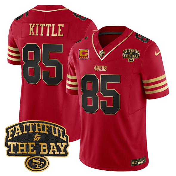Men's San Francisco 49ers #85 George kittle Red 2025 F.U.S.E. 4-Star C With Faithful To The Bay Patch Limited V8 Stitched Football Jersey Men's San Francisco 49ers #85 George kittle Red 2025 F.U.S.E. 4-Star C With Faithful To The Bay Patch Limited V8 Stitched Football Jersey