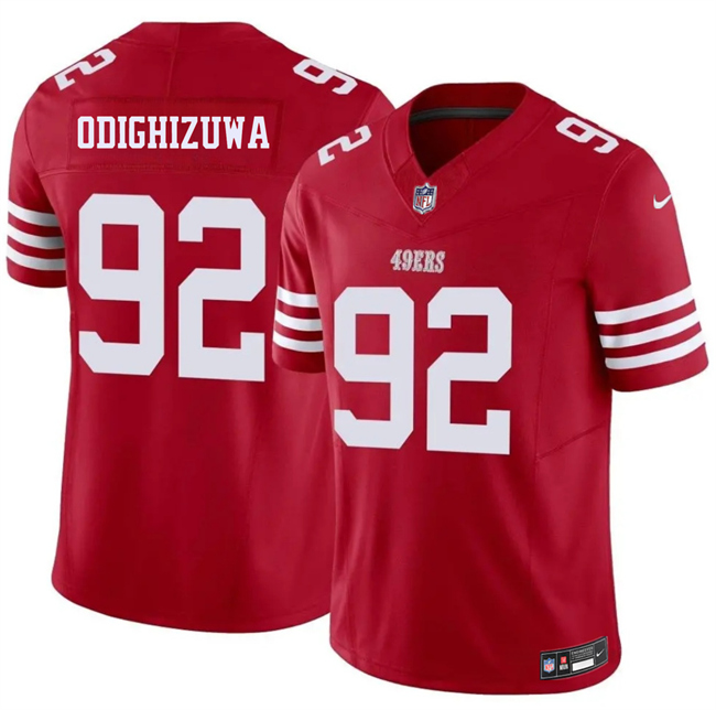 Men's San Francisco 49ers #92 Osa Odighizuwa Red 2026 F.U.S.E. Vapor Untouchable Limited Stitched Football Jersey Men's San Francisco 49ers #92 Osa Odighizuwa Red 2026 F.U.S.E. Vapor Untouchable Limited Stitched Football Jersey