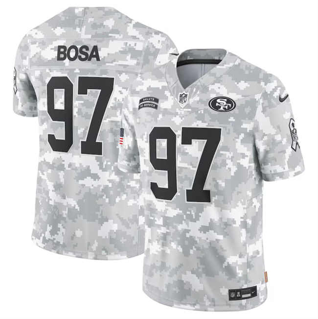 Men's San Francisco 49ers #97 Nick Bosa 2024 Arctic Camo Salute To Service Limited Stitched Football Jersey Men's San Francisco 49ers #97 Nick Bosa 2024 Arctic Camo Salute To Service Limited Stitched Football Jersey