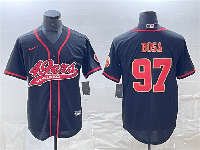 Men's San Francisco 49ers #97 Nick Bosa Black With Patch Cool Base Stitched Baseball Jersey1
