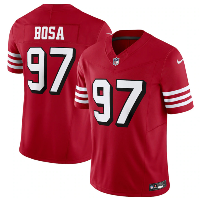 Men's San Francisco 49ers #97 Nick Bosa New Red 2023 F.U.S.E. Vapor Untouchable Limited Stitched Football Jersey Men's San Francisco 49ers #97 Nick Bosa New Red 2023 F.U.S.E. Vapor Untouchable Limited Stitched Football Jersey
