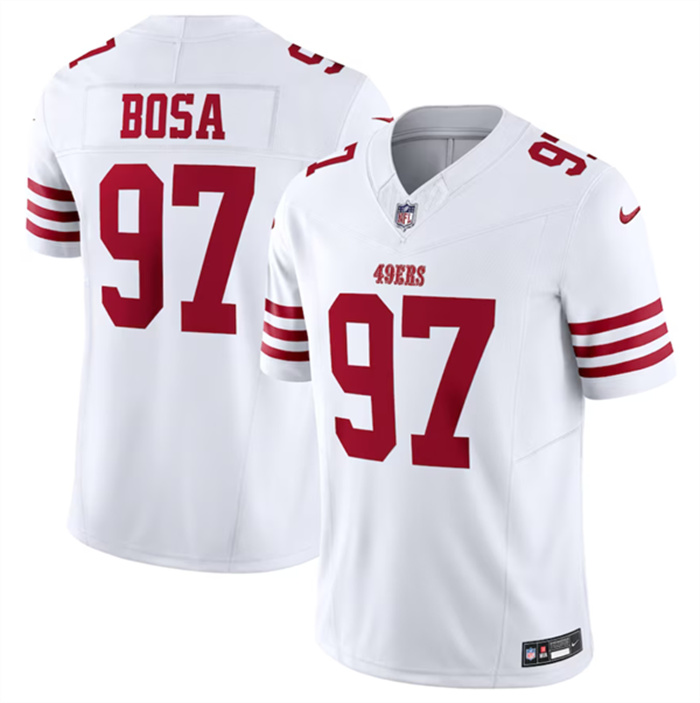 Men's San Francisco 49ers #97 Nick Bosa White 2023 F.U.S.E. Vapor Untouchable Limited Stitched Football Jersey Men's San Francisco 49ers #97 Nick Bosa White 2023 F.U.S.E. Vapor Untouchable Limited Stitched Football Jersey